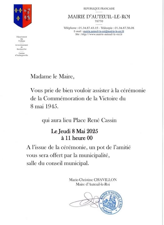 Invitation cérémonie du 8 mai 2025