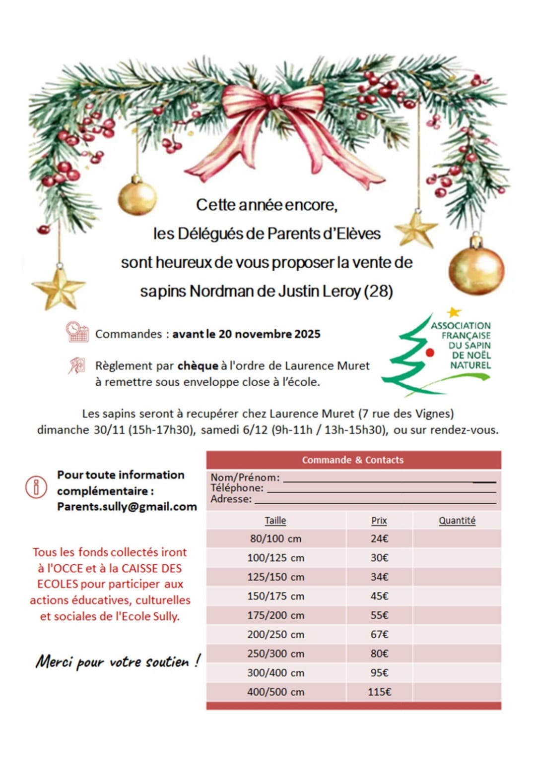 Coupon réservation sapins 2025