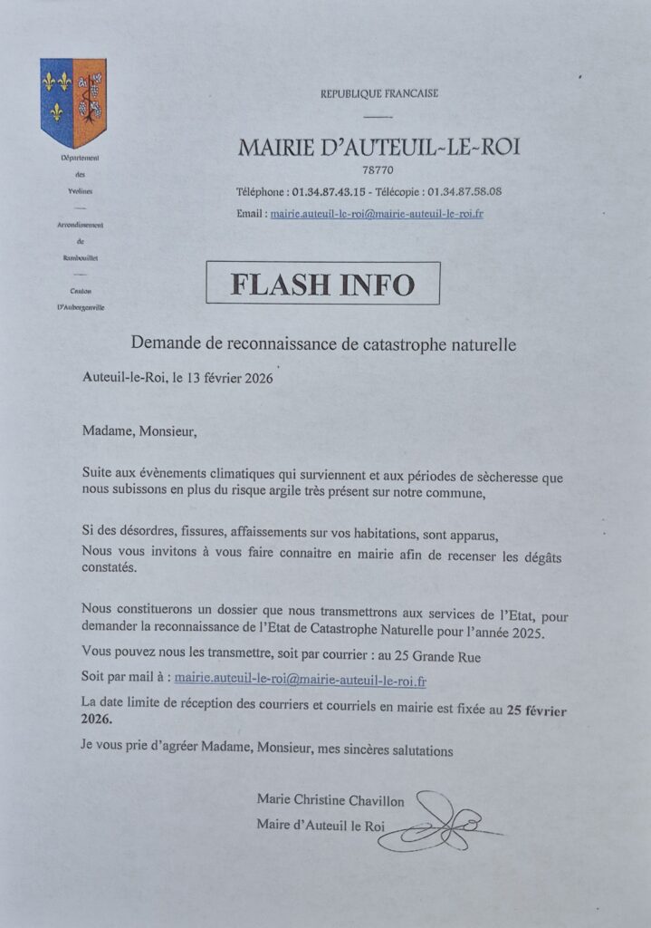 Demande de reconnaissance de catastrophe naturelle