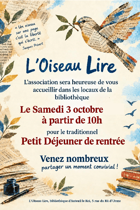 Oiseau Lire affiche Petit déjeuner 03102026